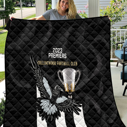 afl-collingwood-quilt-magpies-premiers-2023-with-trophy-proud