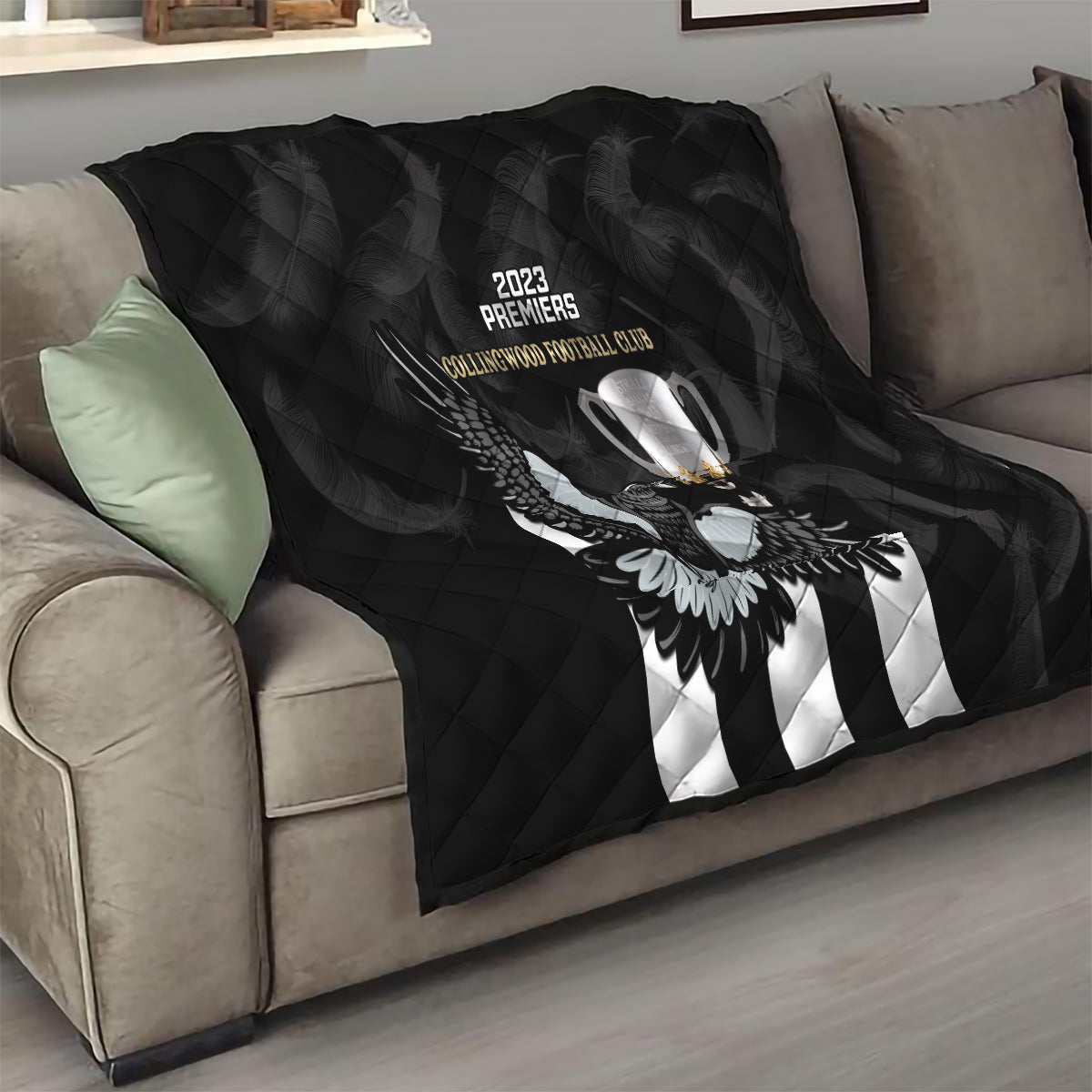 afl-collingwood-quilt-magpies-premiers-2023-with-trophy-proud