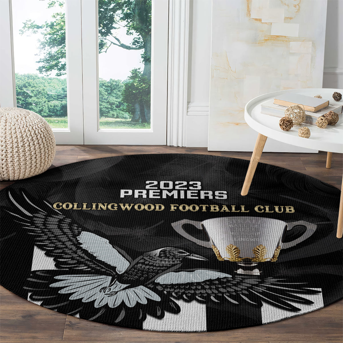 afl-collingwood-round-carpet-magpies-premiers-2023-with-trophy-proud