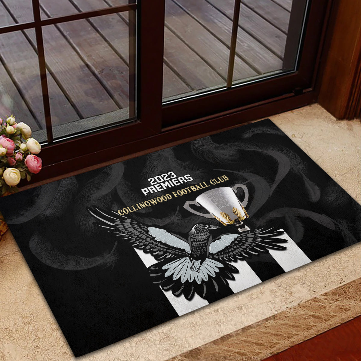 afl-collingwood-rubber-doormat-magpies-premiers-2023-with-trophy-proud