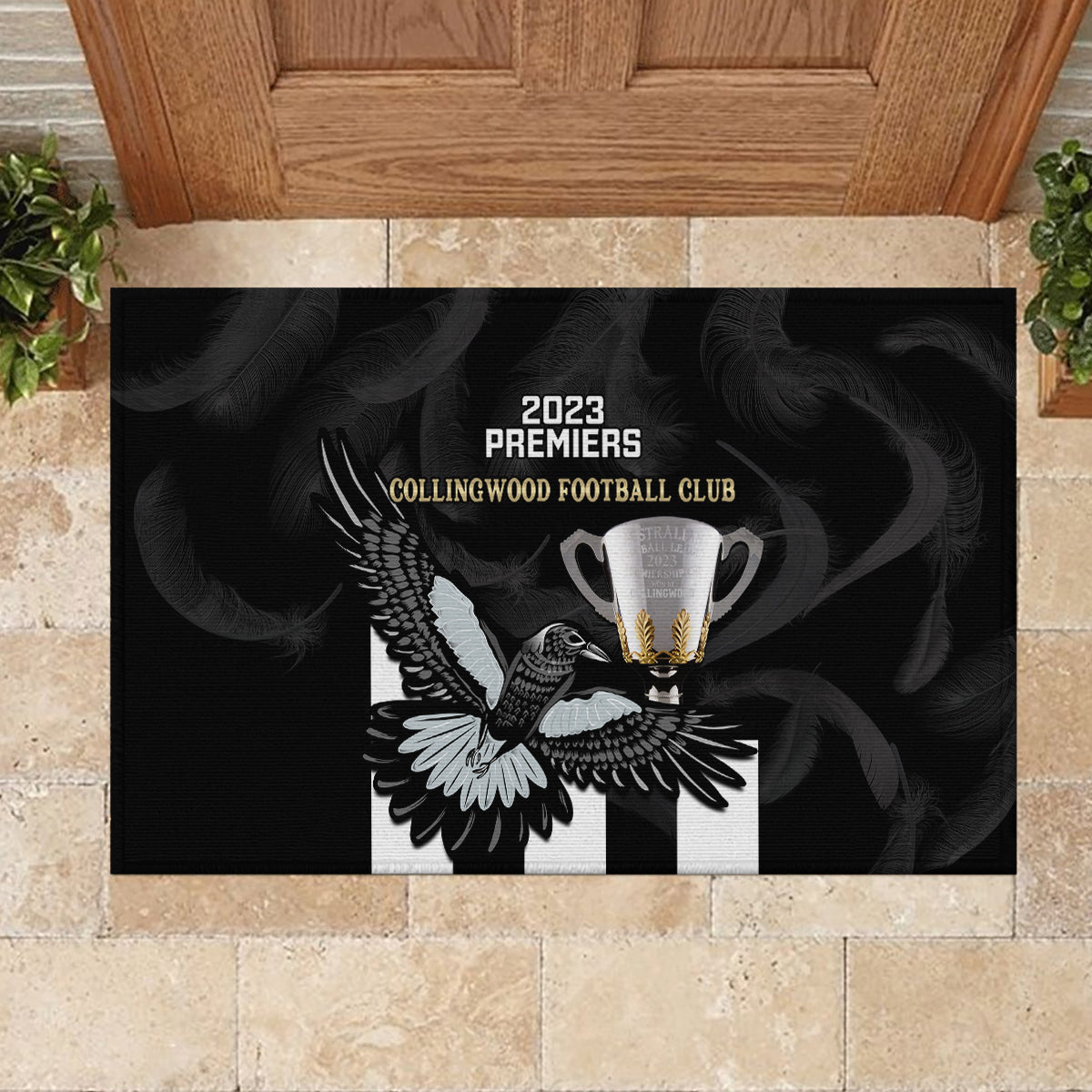 afl-collingwood-rubber-doormat-magpies-premiers-2023-with-trophy-proud