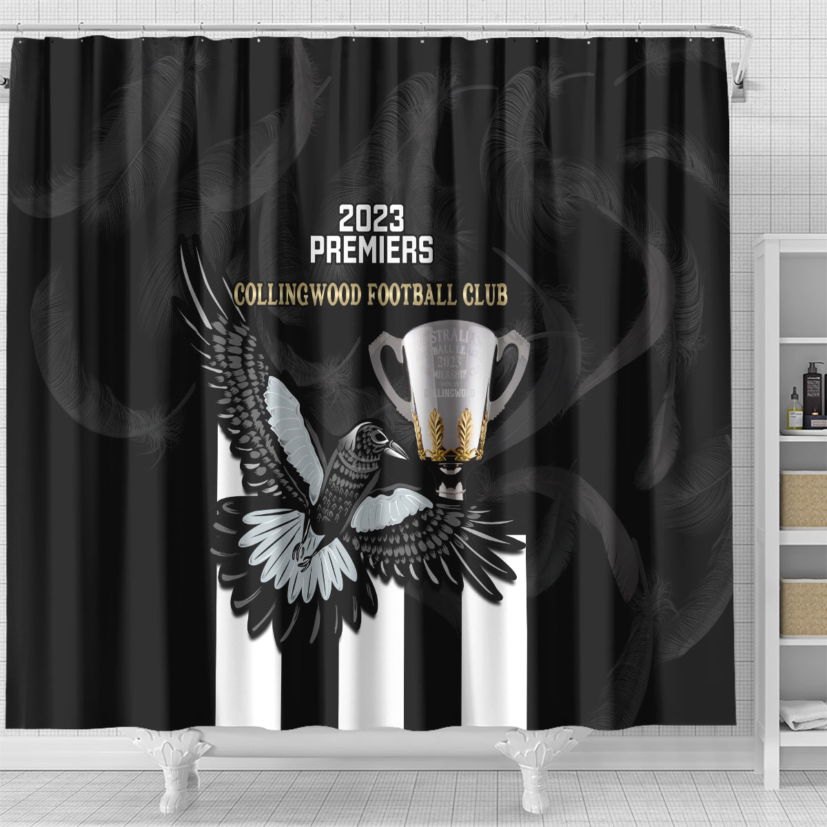 afl-collingwood-shower-curtain-magpies-premiers-2023-with-trophy-proud