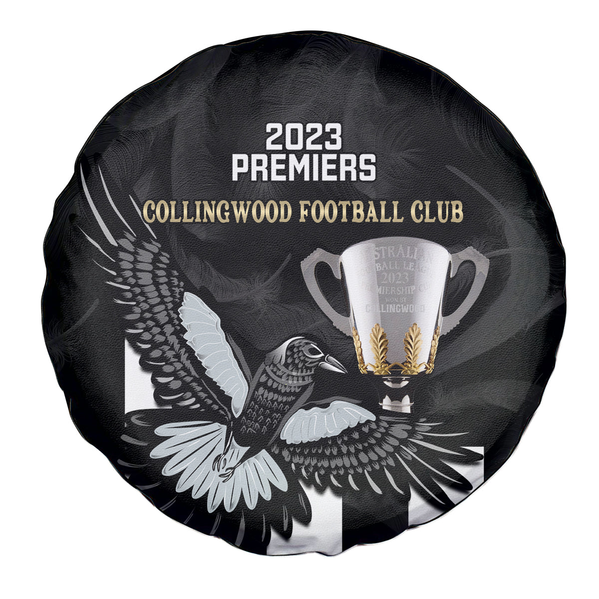 afl-collingwood-spare-tire-cover-magpies-premiers-2023-with-trophy-proud