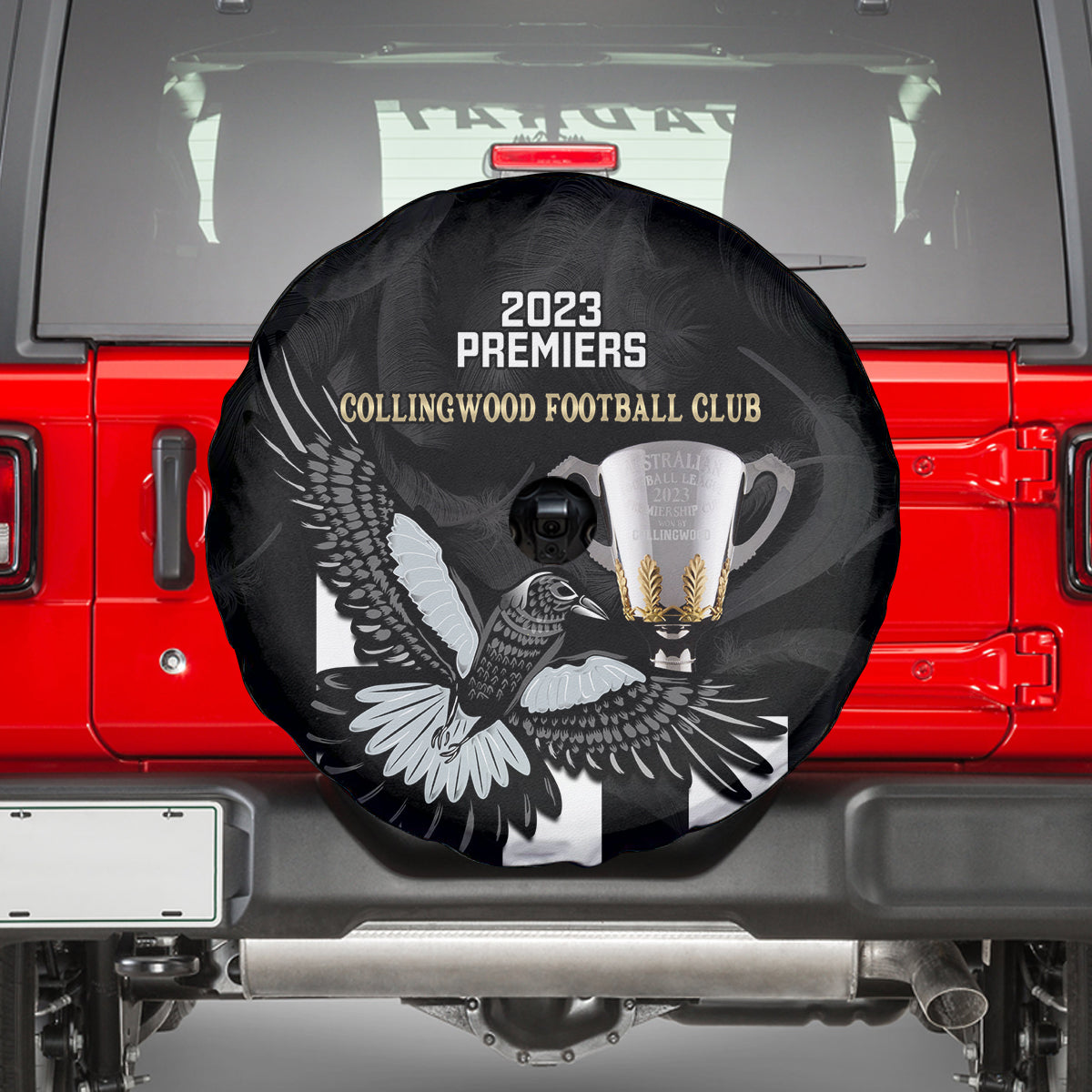 afl-collingwood-spare-tire-cover-magpies-premiers-2023-with-trophy-proud