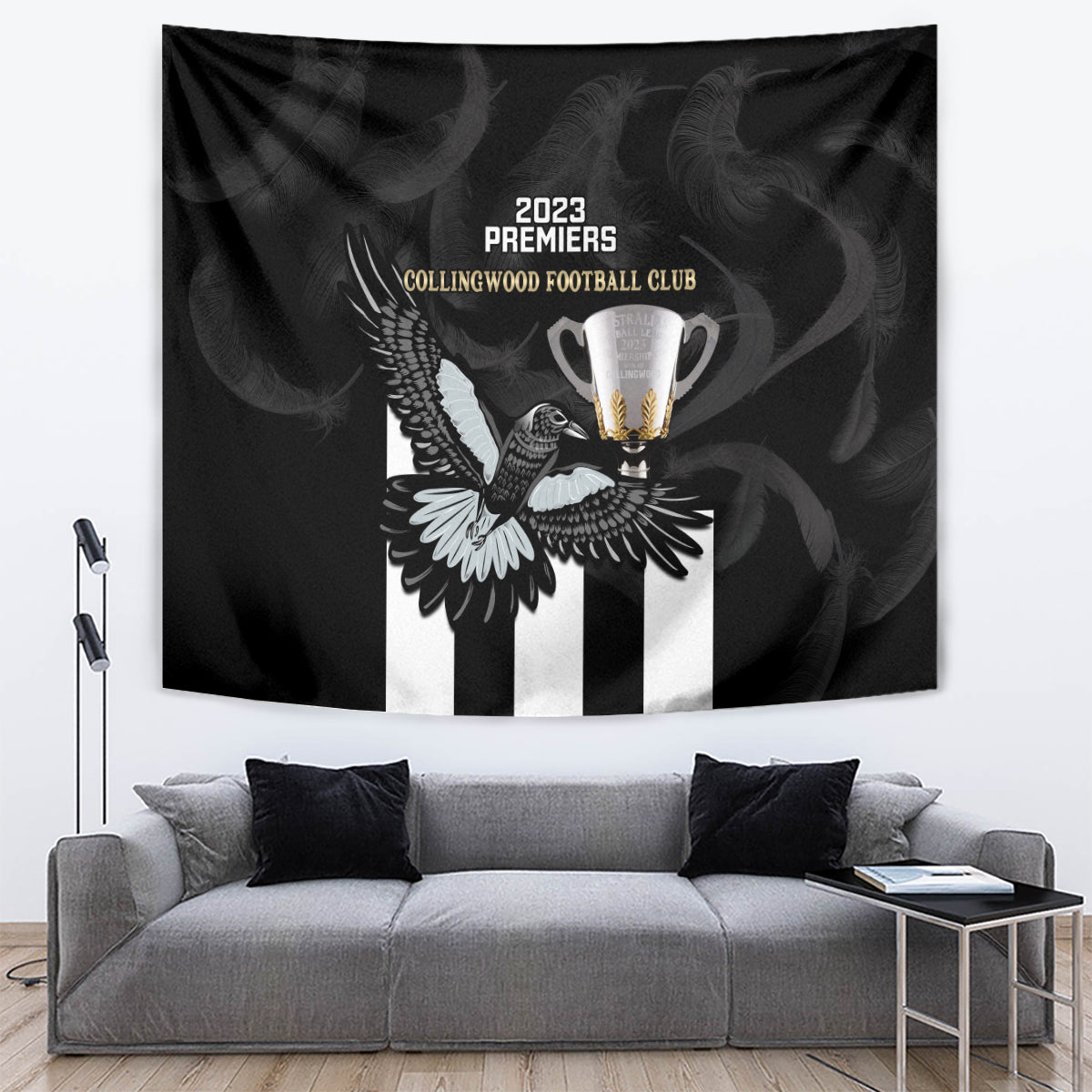 afl-collingwood-tapestry-magpies-premiers-2023-with-trophy-proud