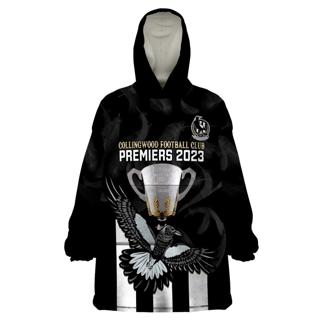 afl-collingwood-wearable-blanket-hoodie-magpies-premiers-2023-with-trophy-proud