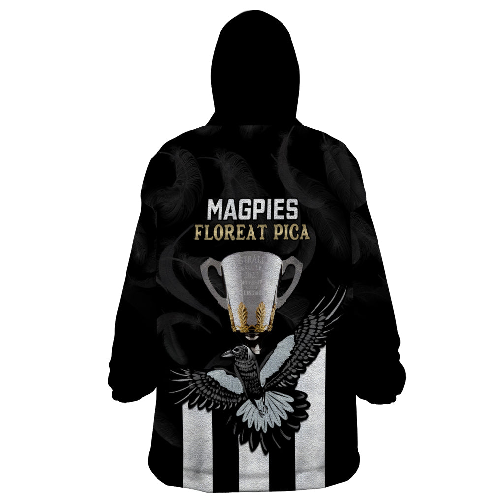 afl-collingwood-wearable-blanket-hoodie-magpies-premiers-2023-with-trophy-proud