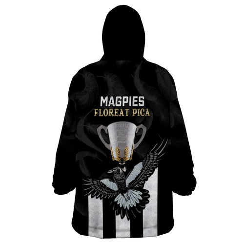afl-collingwood-wearable-blanket-hoodie-magpies-premiers-2023-with-trophy-proud