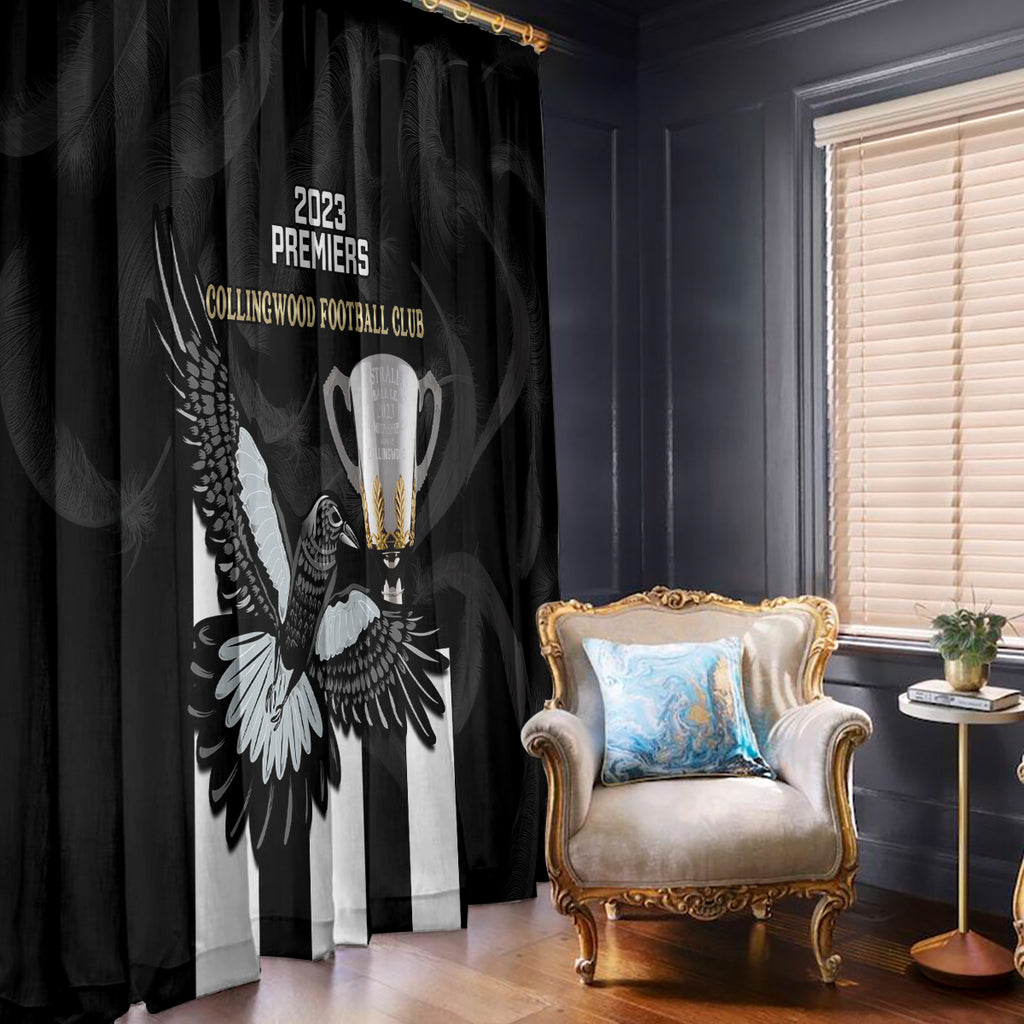 afl-collingwood-window-curtain-magpies-premiers-2023-with-trophy-proud
