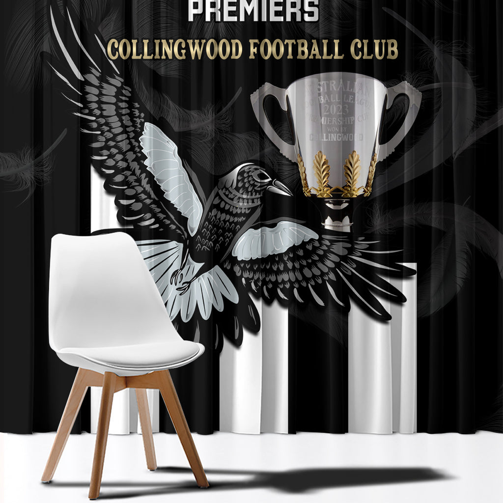 afl-collingwood-window-curtain-magpies-premiers-2023-with-trophy-proud