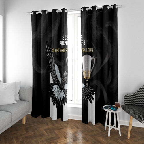 afl-collingwood-window-curtain-magpies-premiers-2023-with-trophy-proud
