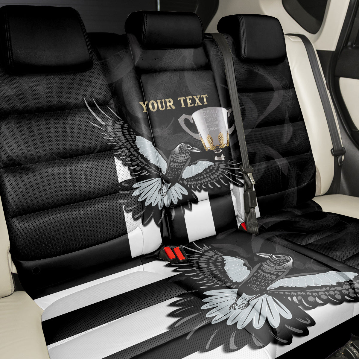 Personalised AFL Collingwood Back Car Seat Cover Magpies Premiers 2023 With Trophy Proud LT14