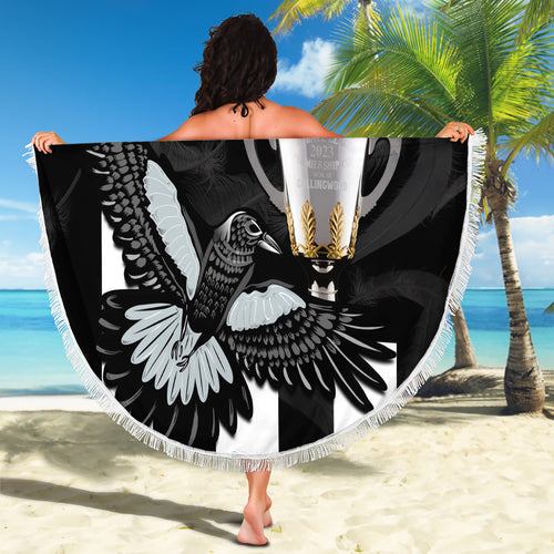 Personalised AFL Collingwood Beach Blanket Magpies Premiers 2023 With Trophy Proud LT14
