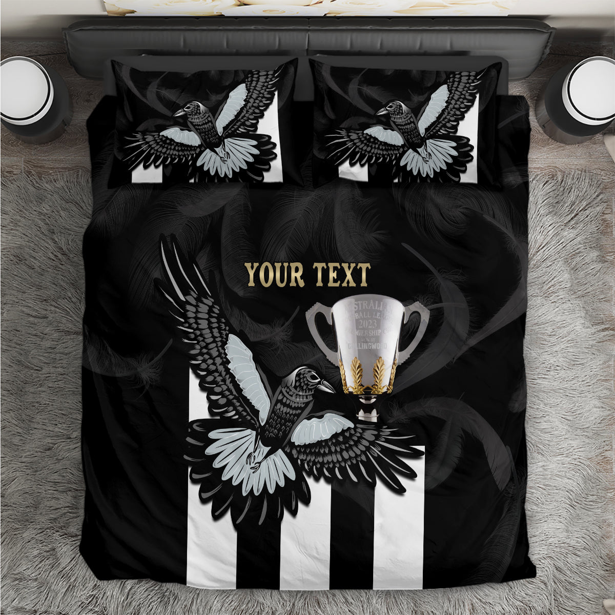 Personalised AFL Collingwood Bedding Set Magpies Premiers 2023 With Trophy Proud LT14