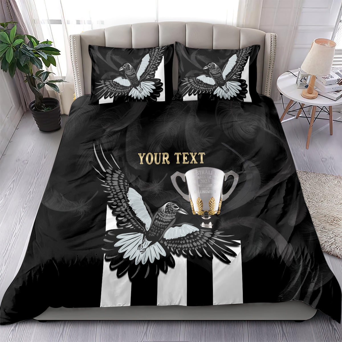 Personalised AFL Collingwood Bedding Set Magpies Premiers 2023 With Trophy Proud LT14