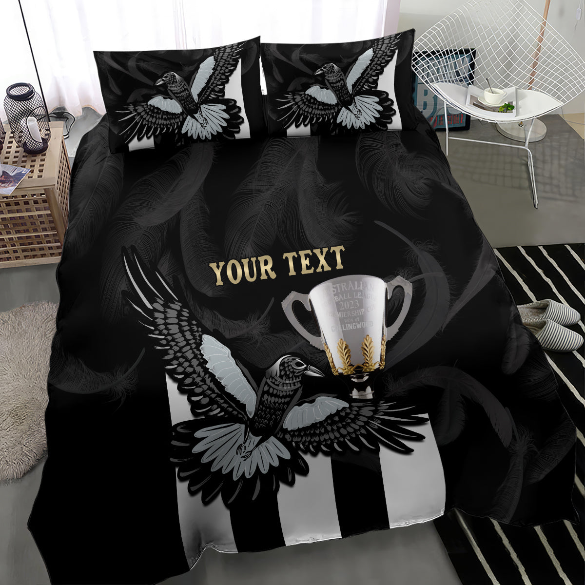 Personalised AFL Collingwood Bedding Set Magpies Premiers 2023 With Trophy Proud LT14