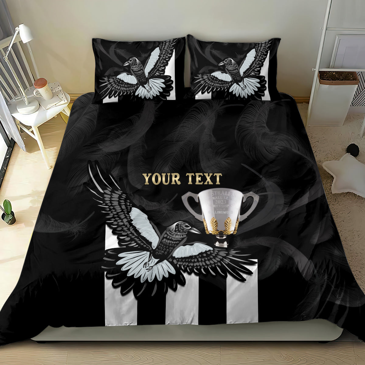 Personalised AFL Collingwood Bedding Set Magpies Premiers 2023 With Trophy Proud LT14