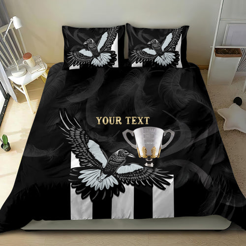 Personalised AFL Collingwood Bedding Set Magpies Premiers 2023 With Trophy Proud LT14