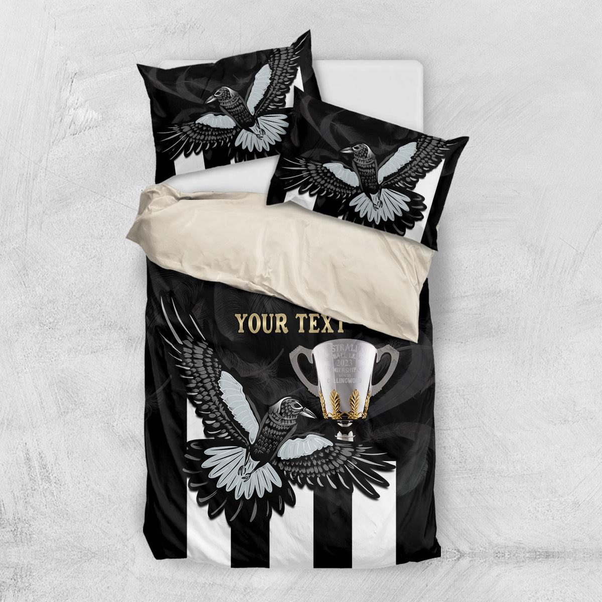 Personalised AFL Collingwood Bedding Set Magpies Premiers 2023 With Trophy Proud LT14