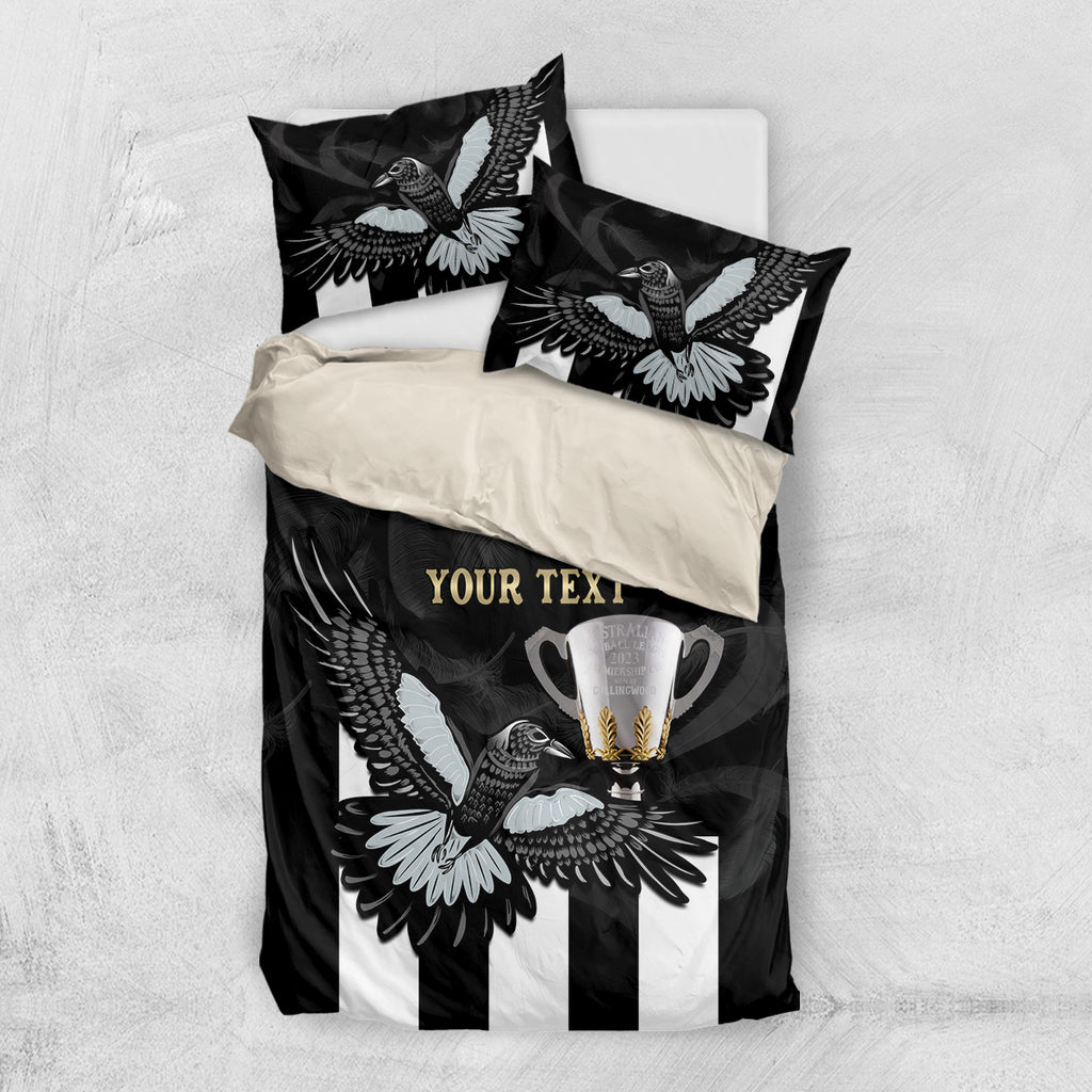 Personalised AFL Collingwood Bedding Set Magpies Premiers 2023 With Trophy Proud LT14