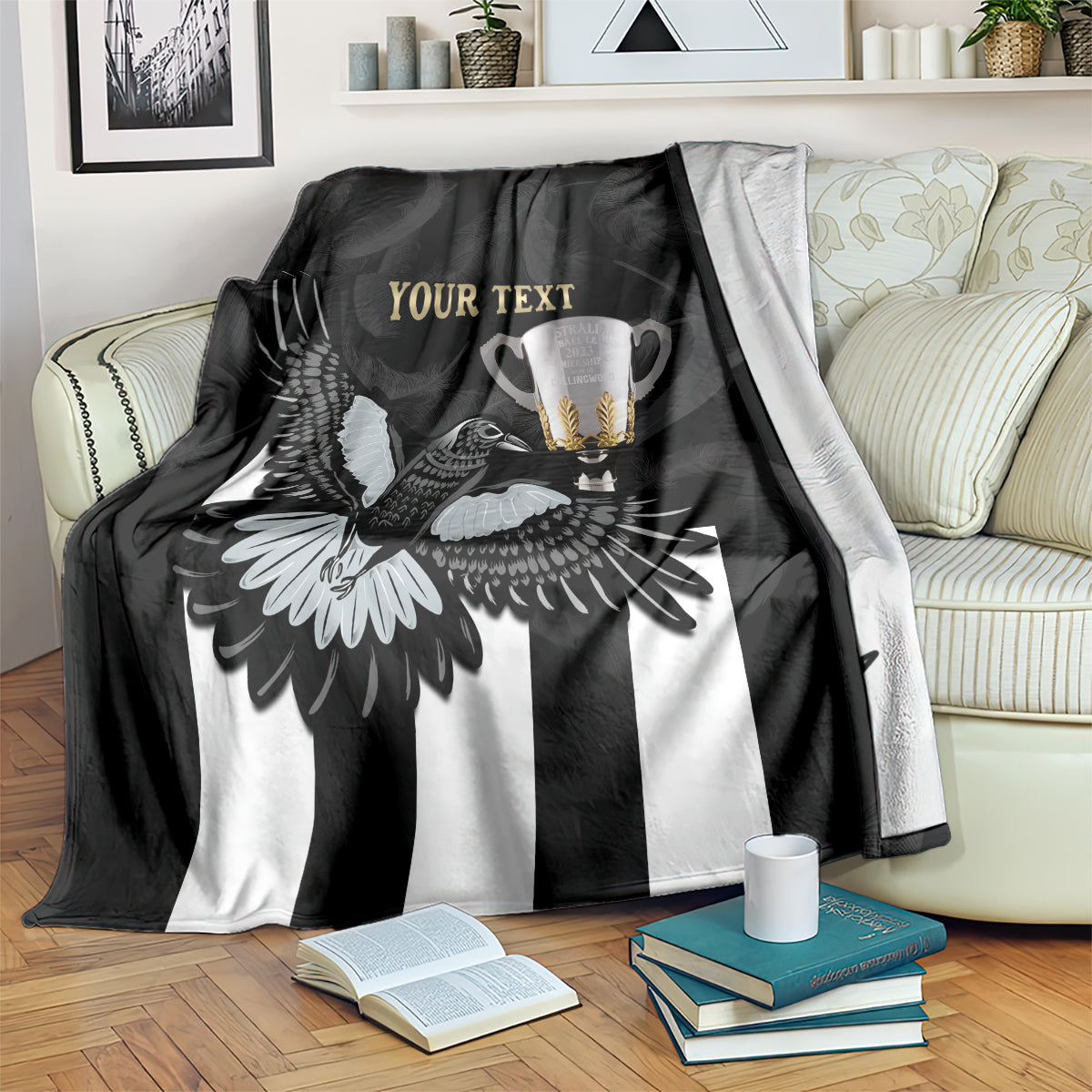 Personalised AFL Collingwood Blanket Magpies Premiers 2023 With Trophy Proud LT14