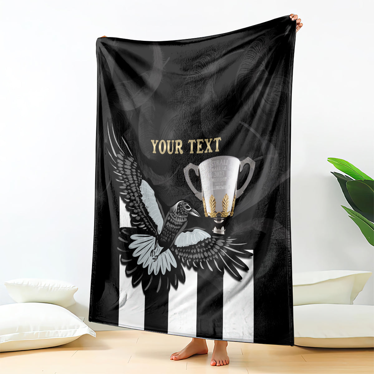 Personalised AFL Collingwood Blanket Magpies Premiers 2023 With Trophy Proud LT14