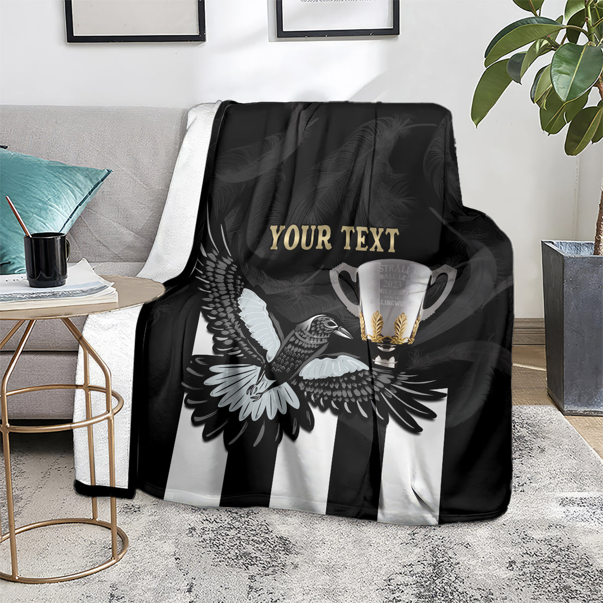 Personalised AFL Collingwood Blanket Magpies Premiers 2023 With Trophy Proud LT14