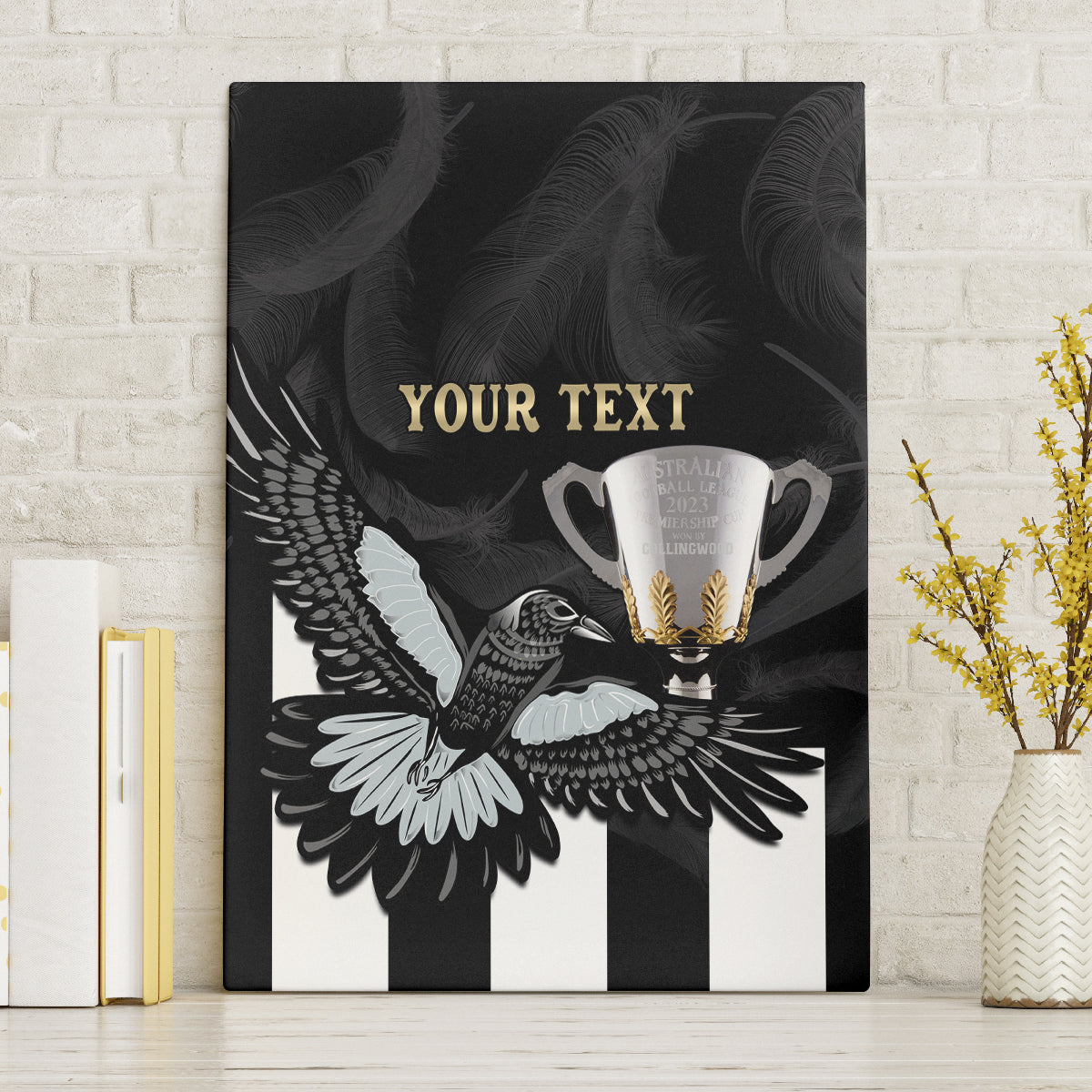 Personalised AFL Collingwood Canvas Wall Art Magpies Premiers 2023 With Trophy Proud LT14