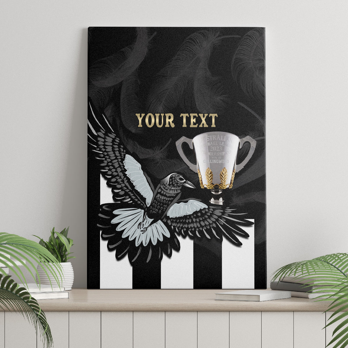 Personalised AFL Collingwood Canvas Wall Art Magpies Premiers 2023 With Trophy Proud LT14
