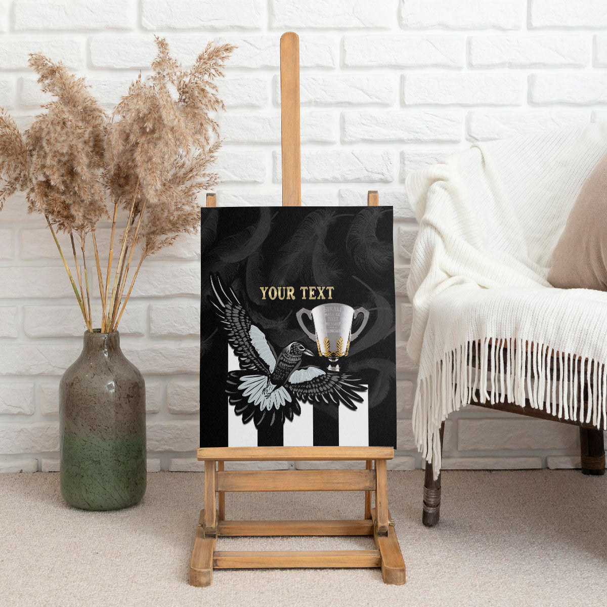 Personalised AFL Collingwood Canvas Wall Art Magpies Premiers 2023 With Trophy Proud LT14