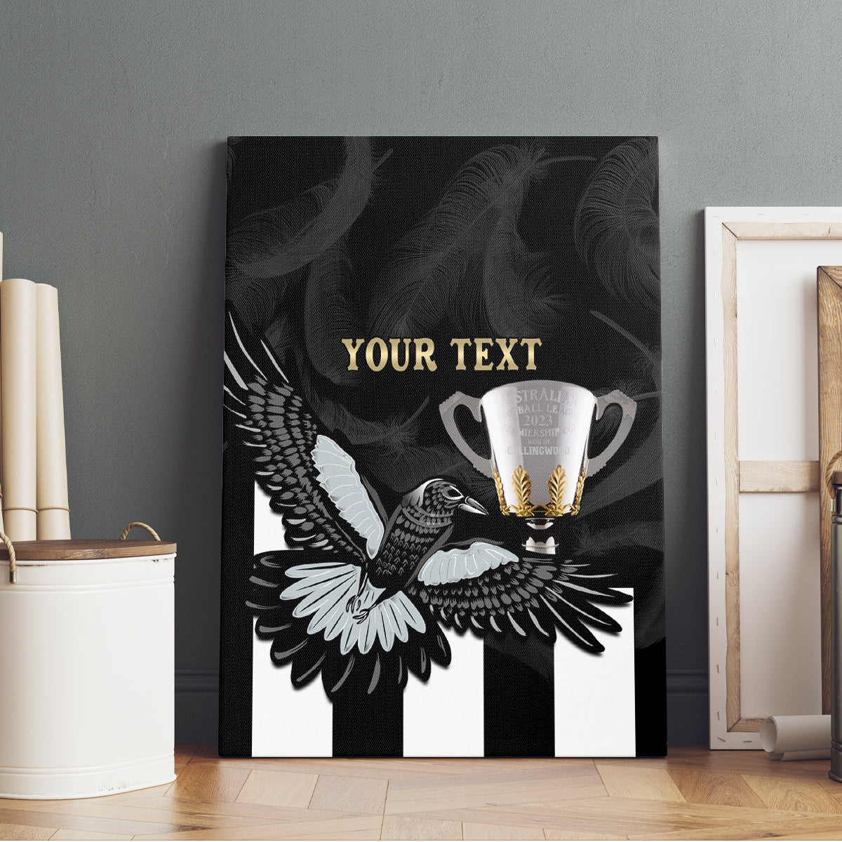 Personalised AFL Collingwood Canvas Wall Art Magpies Premiers 2023 With Trophy Proud LT14
