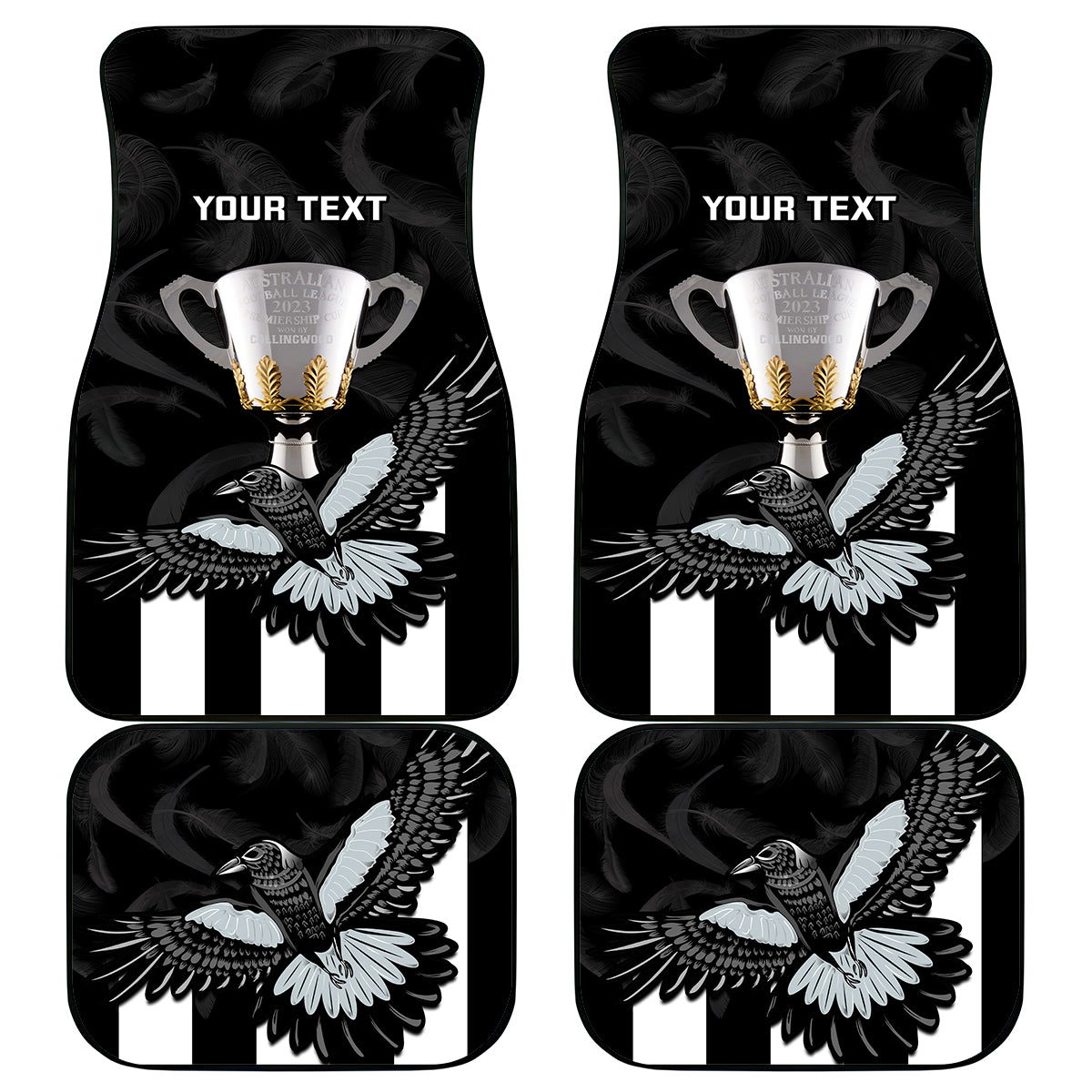 Personalised AFL Collingwood Car Mats Magpies Premiers 2023 With Trophy Proud LT14