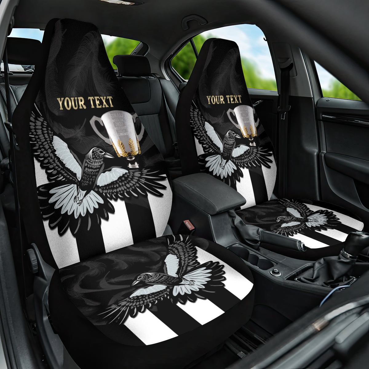 Personalised AFL Collingwood Car Seat Cover Magpies Premiers 2023 With Trophy Proud LT14