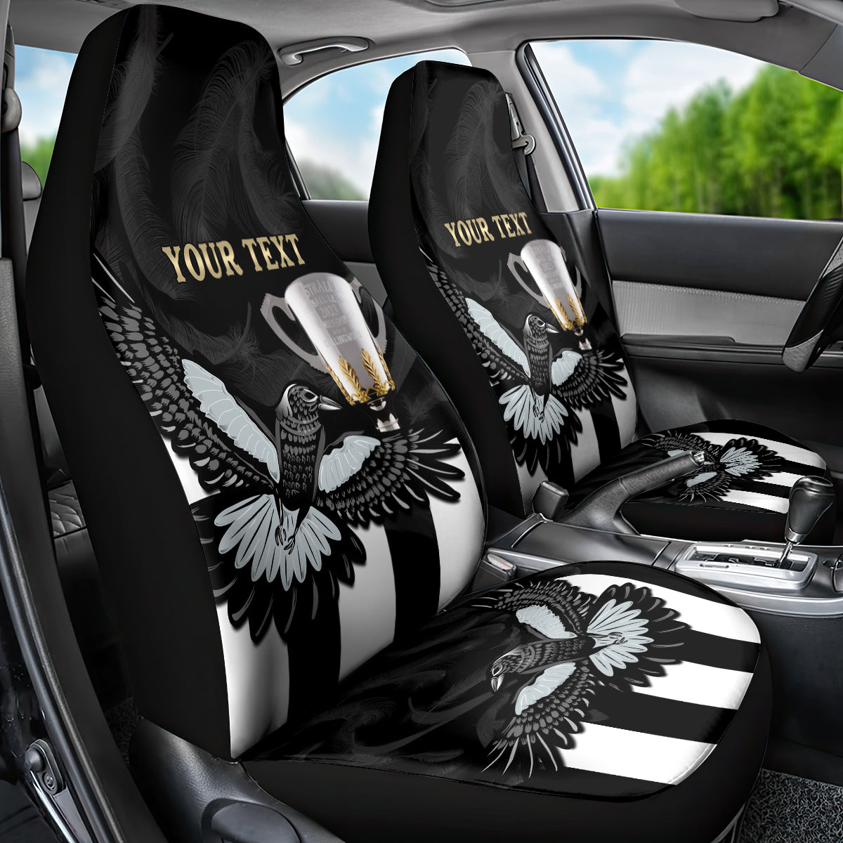 Personalised AFL Collingwood Car Seat Cover Magpies Premiers 2023 With Trophy Proud LT14
