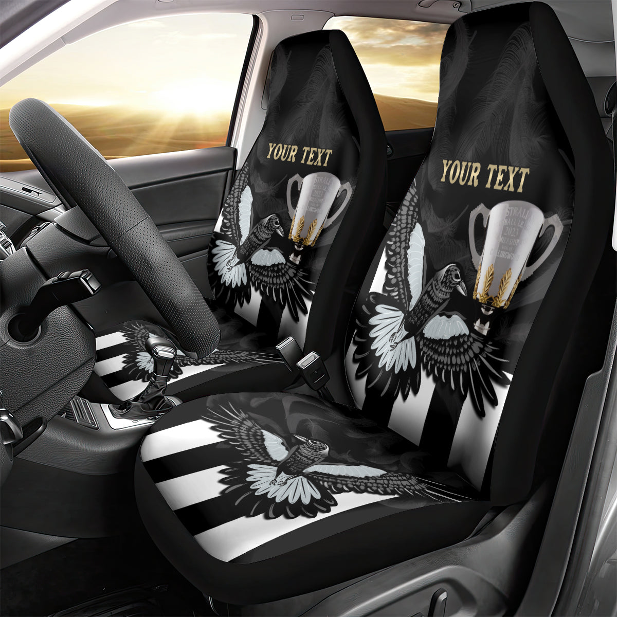 Personalised AFL Collingwood Car Seat Cover Magpies Premiers 2023 With Trophy Proud LT14