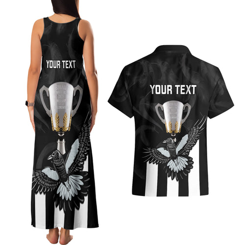 personalised-afl-collingwood-couples-matching-tank-maxi-dress-and-hawaiian-shirt-magpies-premiers-2023-with-trophy-proud