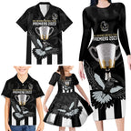 personalised-afl-collingwood-family-matching-long-sleeve-bodycon-dress-and-hawaiian-shirt-magpies-premiers-2023-with-trophy-proud