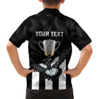 personalised-afl-collingwood-family-matching-long-sleeve-bodycon-dress-and-hawaiian-shirt-magpies-premiers-2023-with-trophy-proud