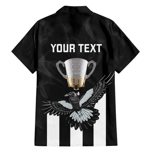 personalised-afl-collingwood-family-matching-long-sleeve-bodycon-dress-and-hawaiian-shirt-magpies-premiers-2023-with-trophy-proud