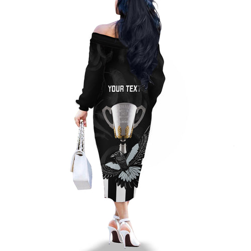 personalised-afl-collingwood-family-matching-off-shoulder-long-sleeve-dress-and-hawaiian-shirt-magpies-premiers-2023-with-trophy-proud