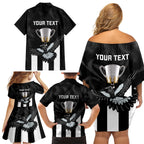 personalised-afl-collingwood-family-matching-off-shoulder-short-dress-and-hawaiian-shirt-magpies-premiers-2023-with-trophy-proud