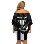 personalised-afl-collingwood-family-matching-off-shoulder-short-dress-and-hawaiian-shirt-magpies-premiers-2023-with-trophy-proud