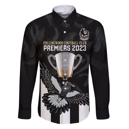 personalised-afl-collingwood-family-matching-puletasi-dress-and-hawaiian-shirt-magpies-premiers-2023-with-trophy-proud