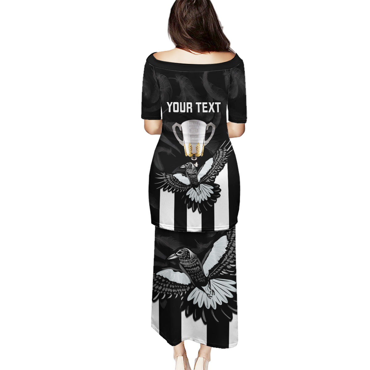 personalised-afl-collingwood-family-matching-puletasi-dress-and-hawaiian-shirt-magpies-premiers-2023-with-trophy-proud