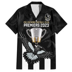 personalised-afl-collingwood-family-matching-short-sleeve-bodycon-dress-and-hawaiian-shirt-magpies-premiers-2023-with-trophy-proud
