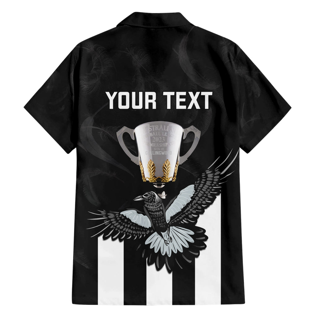 personalised-afl-collingwood-family-matching-short-sleeve-bodycon-dress-and-hawaiian-shirt-magpies-premiers-2023-with-trophy-proud