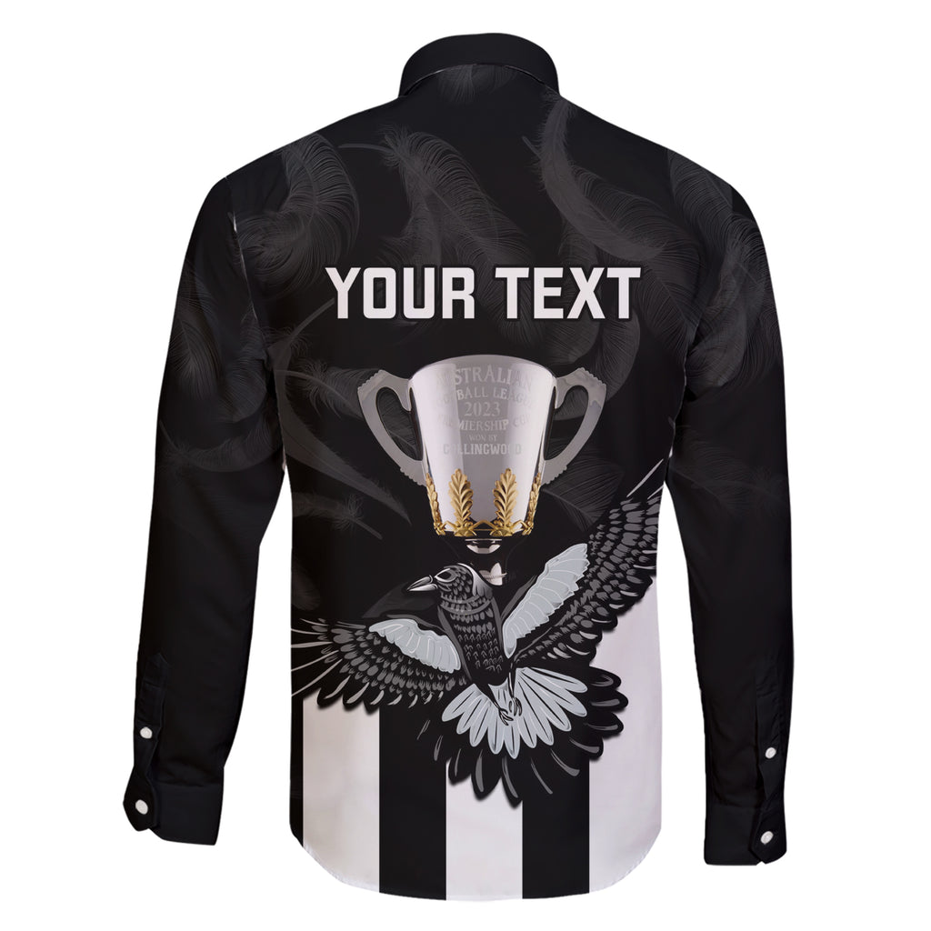personalised-afl-collingwood-family-matching-short-sleeve-bodycon-dress-and-hawaiian-shirt-magpies-premiers-2023-with-trophy-proud
