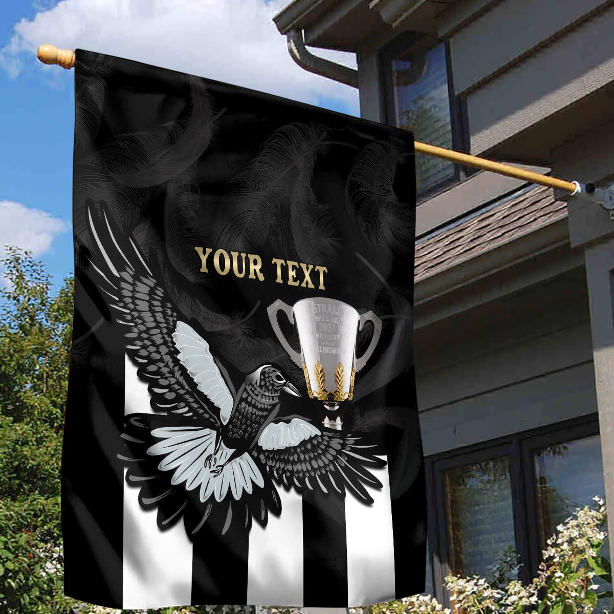 Personalised AFL Collingwood Garden Flag Magpies Premiers 2023 With Trophy Proud LT14