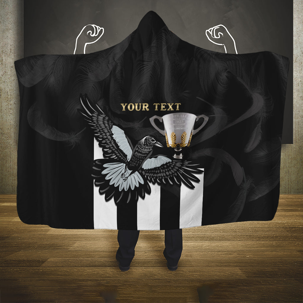Personalised AFL Collingwood Hooded Blanket Magpies Premiers 2023 With Trophy Proud LT14