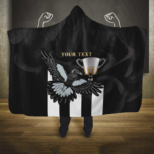 Personalised AFL Collingwood Hooded Blanket Magpies Premiers 2023 With Trophy Proud LT14